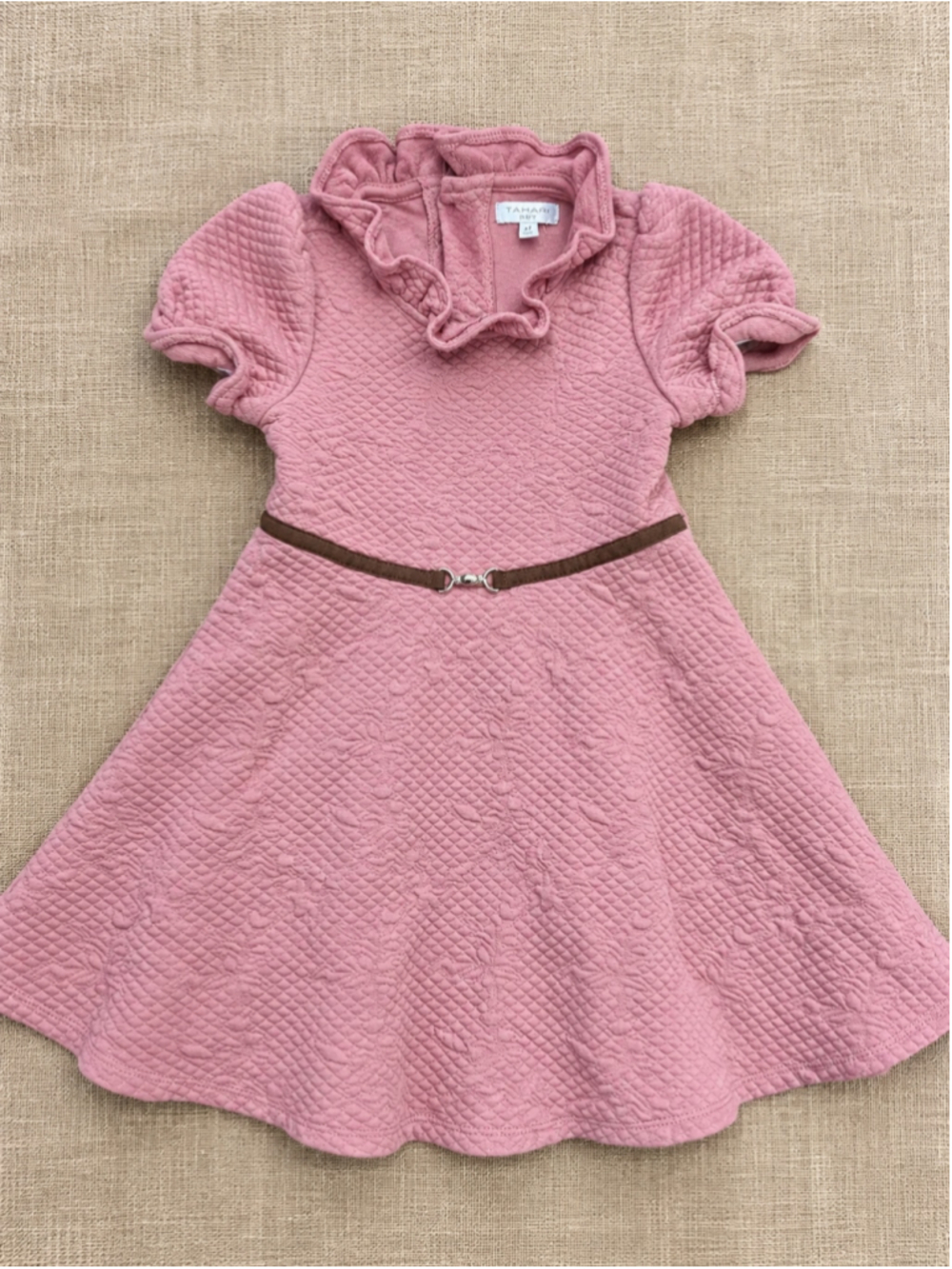 Tahari Baby 4T Dusty Rose Pink Textured Belted Fit Flare Dress